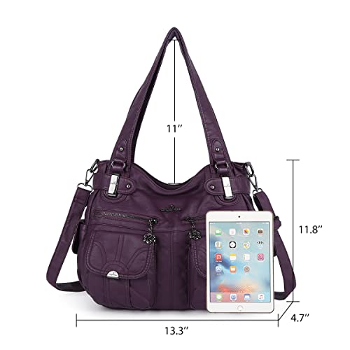 Image of Angel Kiss Women's Designer Handbag Large Double Zipper Multi Pocket Washed Leather Purse