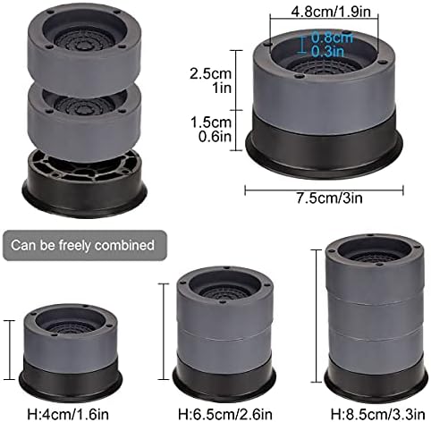 4 Pack Washing Machine Feet Pads with Suction Cup, Anti Vibration Rubber, Shock and Noise Cancelling Washing Machine Stabilizer Support for Washer and Dryer, Reduce Noise, Anti Slip, Protect Floor
