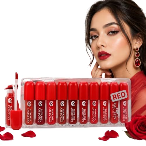 Matte Liquid Lipstick Set of 10 Red Liquid Lipstick Combo Set – 10Pcs Mini Lipsticks (1.5ml Each) – Waterproof, Smudge-Proof, Long Lasting & Transfer Gift Set for Women & Girls-image-28