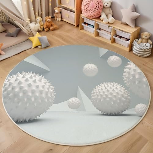 Tapis rond géométrie sphère pointe imprimé blanc style moderne - 6
