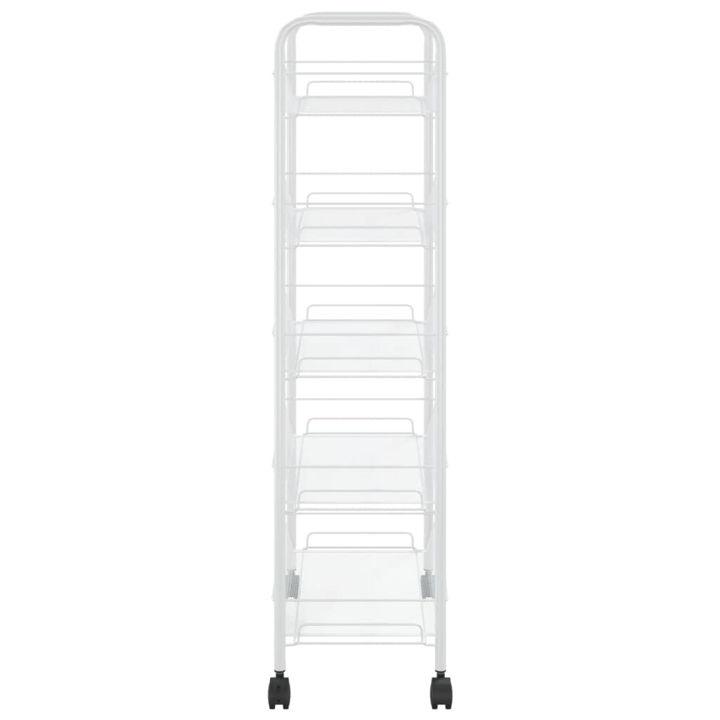 Carrito de cocina blanco con 5 niveles de hierro 46 x 26 x 105 cm, carrito de servicio con ruedas, carrito auxiliar para cocina, baño, oficina, organizador de espacio para isla de cocina y