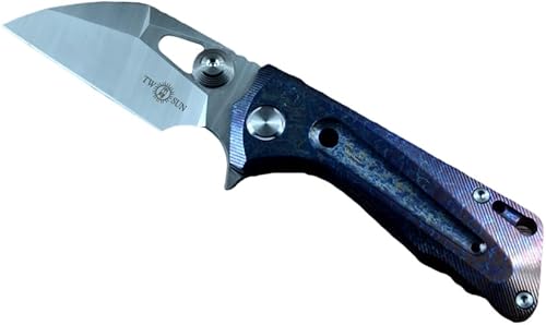 Miniatura 1 de twosun TS138 Caza plegable cuchillo de bolsillo M390 hoja colorida mango titanio