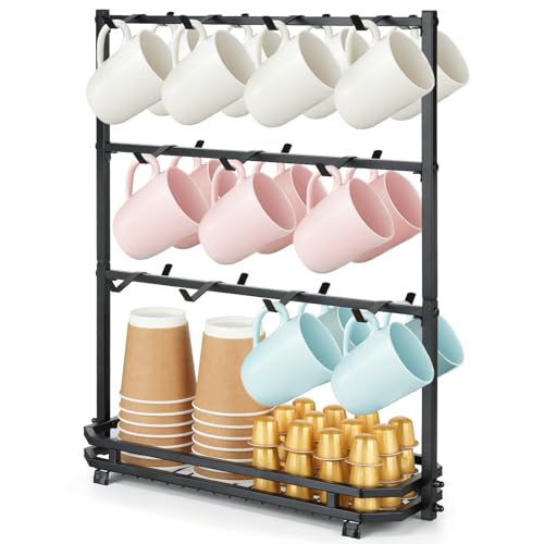Samhe Coffee Mug Holder for Countertop, 22 Hooks 3 Tier