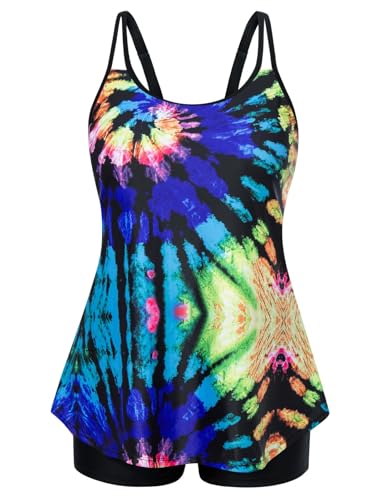 Hanna Nikole Bañador para Mujer, Talla Grande, Control De Barriga, Ropa De Playa, Tankini, Cintura Alta, Shorts De Baño, Colorido, 48