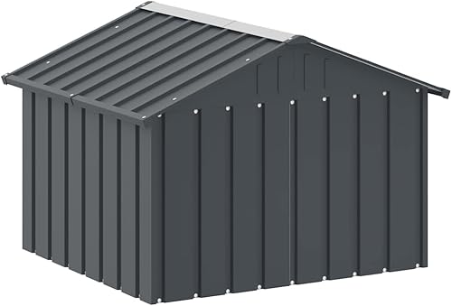 Miniatura 7 de vidaXL Casa para perros antracita Construcción duradera de acero galvanizado Techo para exteriores Entrada abierta para un fácil acceso