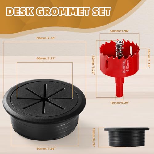 Image of Desk Grommet 2 Inch (50 mm) 8 Pieces, Desk Hole Cover for Cables Black, ABS Plastic Grommet Hole Cover with Hole Saw for Wires Cables Through the Countertop by XIOGZAXI