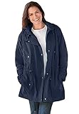 Woman Within Women's Plus Size Fleece-Lined Taslon Anorak Rain Jacket - 2X, Navy Blue