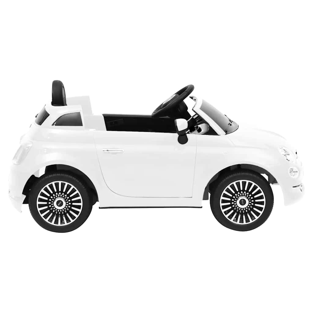 Kinder-Elektroauto FIAT 500 Weiß Kunststoff mit LED-Frontlicht 113x67,5x53 cm für 3-6 Jahre 30 W Motor 2-3 km/h Geschwindigkeit mit Musik und Sicherheitsgurt für Garten und Wohnung