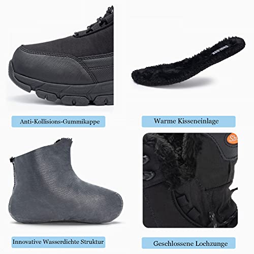 SHULOOK Winterstiefel Herren Wasserdicht Warm Gefüttert Winterschuhe Herren Schneestiefelrutschfeste Hohe Wanderschuhe Outdoor Schuhe Winter für Wandern Arbeiten Camping (Schwarz EU 43)