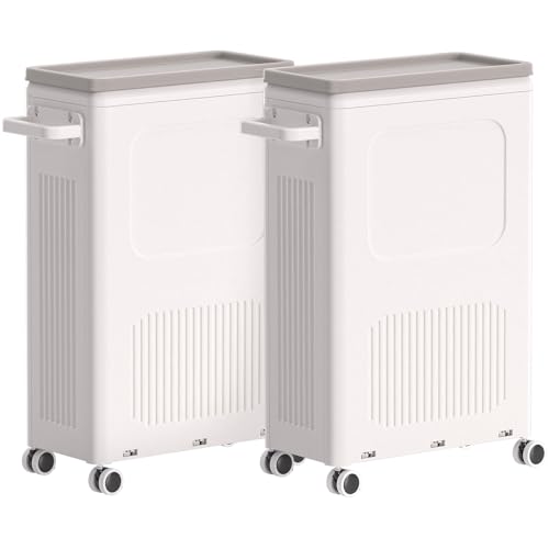 Image of HAIXIN HOME Slim Laundry Hamper with Lid, 50L Plastic Tall Laundry Basket with Wheels, Compact Size for Narrow Space, Rolling Laundry Cart with Handle for Easy Transport to Laundry Room (2 Pack)