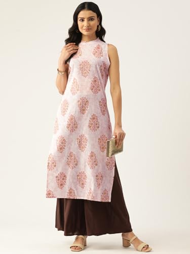 Image of feranoid Unique Printed Choker Neck Back Button Sleeveless Long Kurti