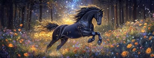 Bimkole 5D 大きい ダイヤモンドアート 馬 ダイヤモンドアート キット 絵画 草 クロスステッチ フルドリル クリスタル ラインストーン 刺繍 DIY アート クラフト ホーム ウォールデコ 30x40 cm