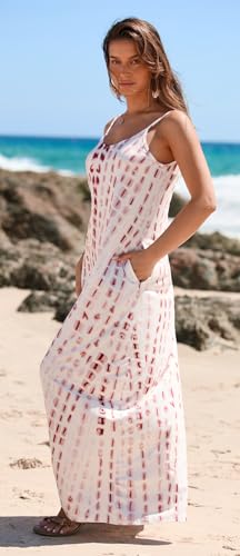 Image of Bluetime Women Summer Spaghetti Strap Maxi Dress V-Neck Sleeveless Flowy Boho Floral Beach Long Dress with Pockets