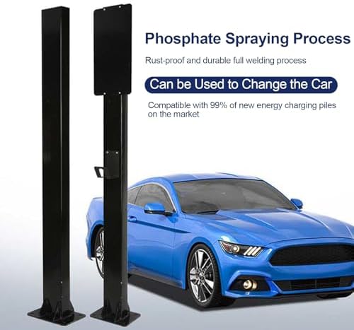 Durable Outdoor EV Charger Pedestal - Electric Vehicle Charging Station Support Pole, 170cm Height, Compatible with Mobile Connector, Weather-Resistant Black Design for Easy Access