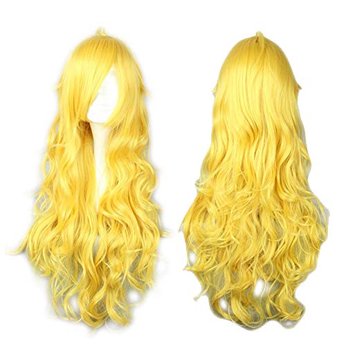 Women's Anime Cosplay Wigs Long Fluffy Curly Wavy Hair Halloween Daily Party With Bangs Fringe Hairstyles(Yellow)