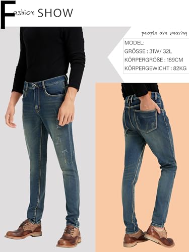 Men’s Fleece Lined Jeans Athletic Taper Stretch Thermal Pants Ripped Distressed Patched4