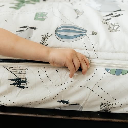 Image of Beddy's Adventure & Wildlife Theme Durable Zipper Bedding for Kids, Bed in a Bag, Cream Comforter & Charcoal Sheets with Outdoor Explorer Design, Includes Pillowcase & Pillow Sham, Easy to Make & Wash