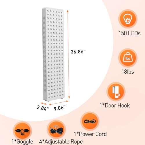 Image of Red Light Therapy Panel for Full Body 200W 5 Wavement 150 Dual Chip LEDs 630+660+810+830+850nm Red and Near Infrared Lamp Therapy Device with Timer & Stand Pain Relief Face Skin Health Sleep