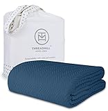 Threadmill Luxury Cotton Blankets for King Size Bed | All-Season Cozy 100% Cotton King Size Blanket | Herringbone Soft Fall Thermal Blanket fits Cal King Size Bed | Folkstone Blue