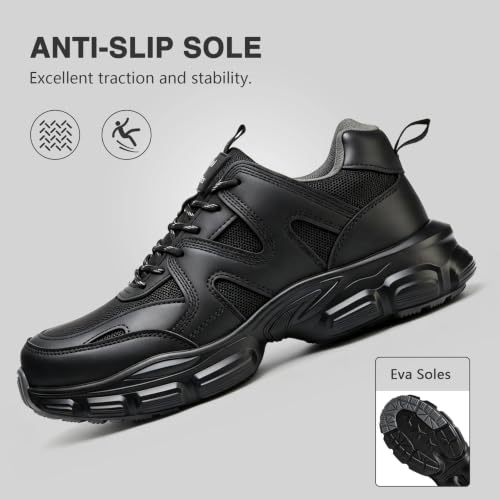 Image of Hogent Steel Toe Shoes for Men Women, Wide & Non-Slip Work Shoes