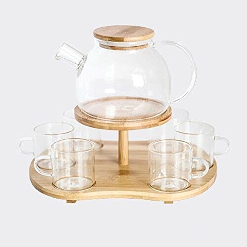 GRFIT Jarra Jarra de Vidrio con 6 Tazas Conjunto Taza Transparente Amigos Botella de Agua Bebida Juice Latte Taza con Tray Office Gift Webware Jarra de Agua