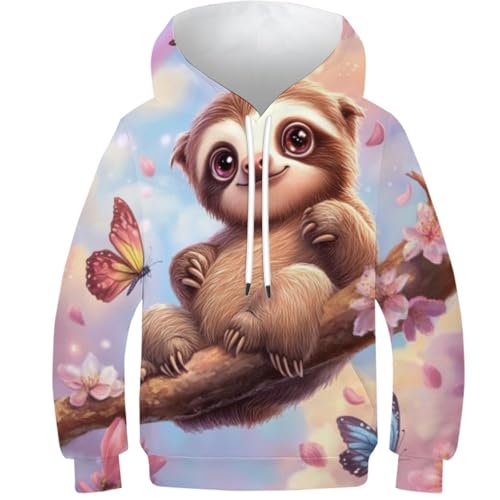 Sweat à capuche imprimé 3d mignon pull grande poche unisexe ado
