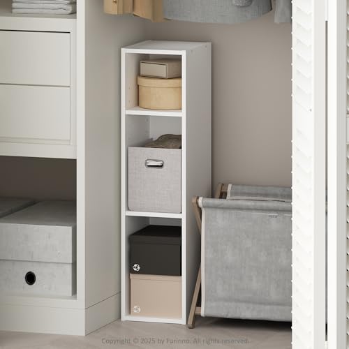 Image of Furinno Reed 3-Tier Closet Organizers and Storage, Closet Organizer, Open Shelf Closet Storage, for Wardrobe, Bedroom, Living Room, 8-Inch Width, White