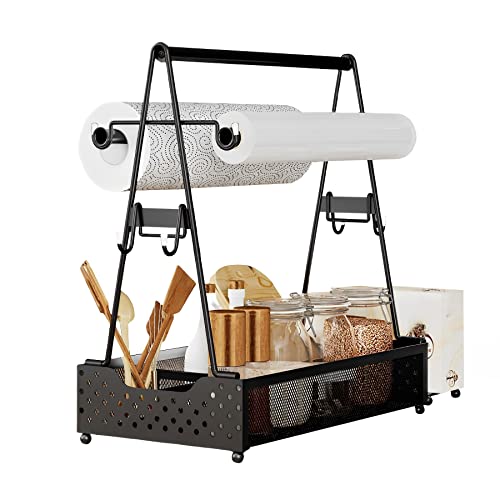 Paradmas Grill Caddy, BBQ Caddy for Outdoor Camping, Picnic Utensil Caddy for Condiment, Barbecue Accessories with Paper Towel Holder, 14.96" L x 6.9" W x 14.96" H, Black