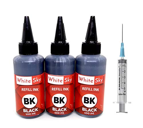 Image of White Sky Compatible Refill Ink for Canon Printer 300ml Black for Cartridges PG 88, PG 745, PG 810, PG740, PG 47, PG 89, PG 830-100ml x 3 with Free Syringe