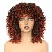 PORSMEER 14 inch Afro Curly Wigs for Women, Short Loose Kinky Curly Wigs with Bangs for Black Women, Synthetic Afro Curls Hair 70s (Black to Copper)