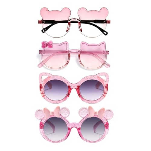 4Pcs Kids Sunglasses Girls Lovely Cat Kitty Minnie Cute Baby Toddlers Sun Glasses UV Protection | Birthday Gifts for Girls Age 2-10 (Style 1)