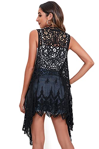 Lace Front Open Sleeveless Top Cardigan Crochet Vest Bikini Cover up Summer Beachwear3