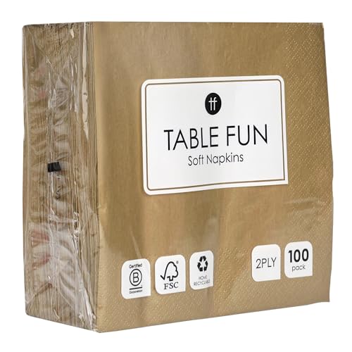 Talking Tables 100 x Servilletas desechables de papel dorado suave, paquete a granel para fiestas de cumpleaños, bodas, despedidas de soltera, Navidad, fabricadas en la UE, 2 capas, 33 cm