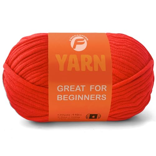Image of 3.5Oz /120yds Red Beginner Easy Yarn for Crocheting and Knitting;Worsted-Weight Medium #4;Cotton Blend Yarn for Beginners Amigurumi DIY(Red, 1 Skein)