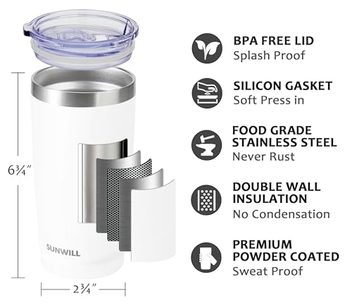 Image of SUNWILL Travel Coffee Tumbler 20 oz, Insulated Mug with Lid, Stainless Steel Cup for Hot and Cold Drinks, Powder Coated White