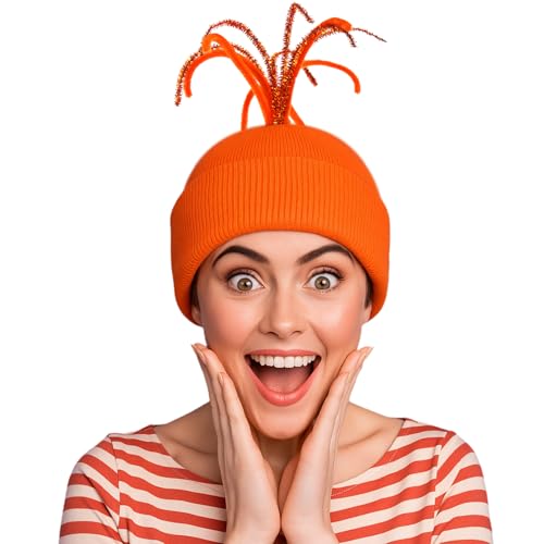 Toulite Halloween Cosplay Emotion Orange Knitted Hat with Wigs Hair for Halloween Role Playing Inside Costume Party Supplies