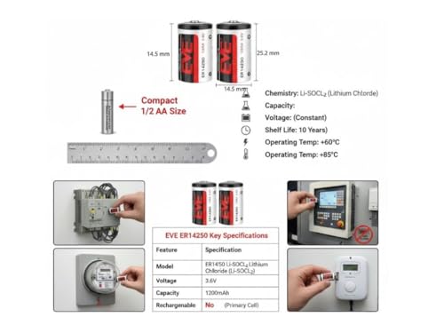 Image of Compatible with EVE ER14250 3.6V 1 /2 AA Lithium Battery (Pack of 1)
