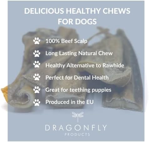 Dragonfly Products Beef Scalp Natural Dog Chews | 250g | Grain Free Long Lasting Chews Non-Rawhide Alternative to Pizzles | Dried Natural Raw Treat Stick | Medium to Large Breeds