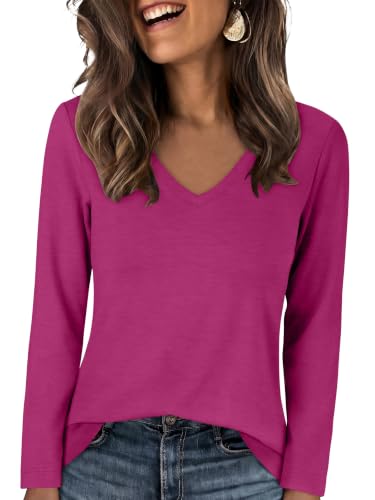 Image of ANRABESS Women's Long Sleeve Shirts V Neck Fall Tops | Soft Comfort Wrinkle Free Tshirts, Basic Tee, Winter Layer Clothing, Business Casual Work Fall Outfits, Travel Daily Wear