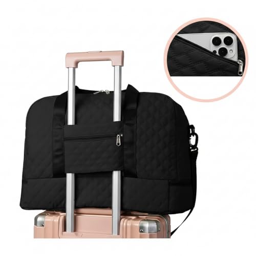 Image of WILDHORN 37 litres Nylon Travel Duffle Bag for Men & Women | 49 cm Weekender Gym Bag with Back Zipper Pocket & Trolley Strap | Overnight Cabin Luggage Shoulder Bag (Black)