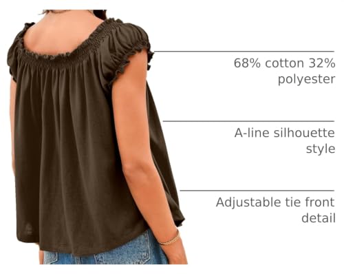 Image of Tankaneo Women Summer Tie Front Tank Tops Cap Sleeve Pleated Babydoll Tops Casual Loose Fit Going Out Flowy Shirt