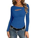 Low Cut Shirt with Cutout Chest Blusas cortas para Mujer de Moda Long Sleeve Tops for Women Dressy Sky Blue