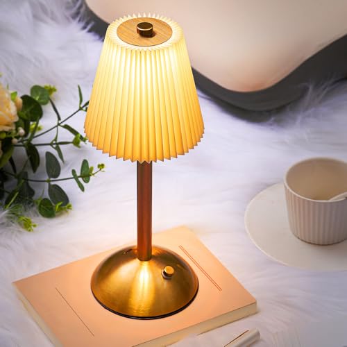 Image of Liliful 1 Pcs Cordless Table Lamp Rechargeable Touch LED Small Gold Portable Battery Operated USB-c Desk Lamp 3 Color Dimmable for Bedroom Living Room Dining (Gold,Beige Cloth Style)
