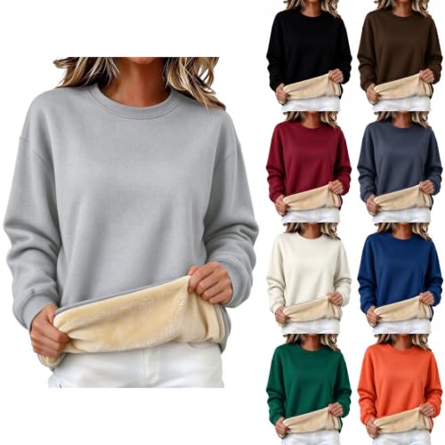 Sherpa Fleece Pullover Women Crewneck Warm Winter Sweatshirts Grey XL | Fleece Lined Soft Cozy Oversized Sweat Shirts, Fuzzy Comfy Plus Size Thermal Lounge Wear 2026, Cotton Fall Travel Outfits - image 1