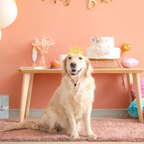 Talltalk Hundekrone, Kopfband, Haustier-Geburtstag, Party, Gold, Strass, Kunstperlen, Katzenkrone, Hut mit verstellbarem Riemen, für Welpen, Hochzeit, Haarschmuck, Foto-Requisite, Kostüm, Kleid, 4