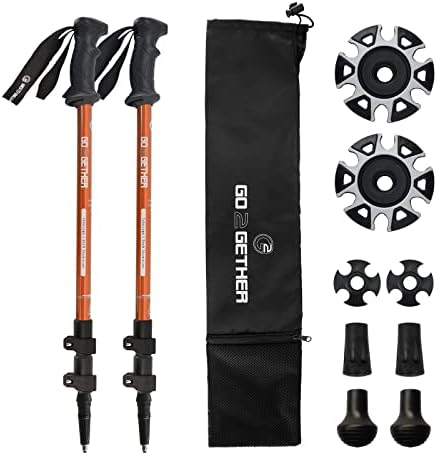 G2 Trekking Hiking Poles Telescopic/Aluminum Alloy/Comfort Handle/Auto-Adjustable Strap/Quick Flip Lock/Snow Baskets Attached (Pack of 2 Poles) (Orange & Black)