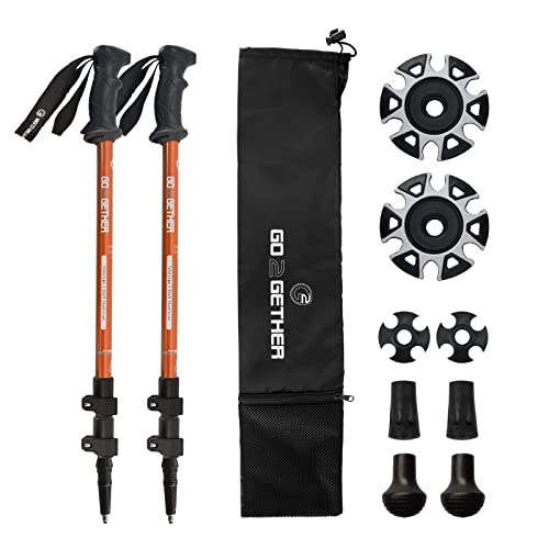 G2 Trekking Hiking Poles Telescopic/Aluminum Alloy/Comfort Handle/Auto-Adjustable Strap/Quick Flip Lock/Snow Baskets Attached (Pack Of 2 Poles) (Orange & Black) #TOP2