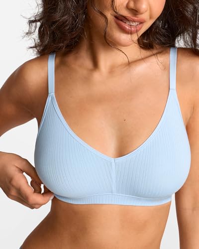 Image of Natrelax Modal Ribbed V Neck Bralette | Semi Sheer Fabric, Wireless Unlined, Double Layers, Adjustable Straps, No Underwire, Comfort Soft, Bras for Women