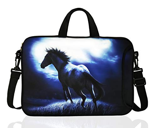 14-Inch Neoprene Laptop Shoulder Bag Case Sleeve for 13.3 14 Inch Chromebook (Blue Horse)