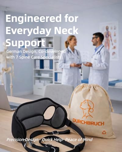 Image of Durchbruch Neck Stretcher Hammock for Neck Pain Relief & Tension, 3-Level Adjustable Cervical Traction Device with Removable Cushions, Silicone Protectors, Eye Mask, Earplugs & Storage Bag